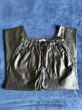 Zara Black Faux Leather Drawstring Pants